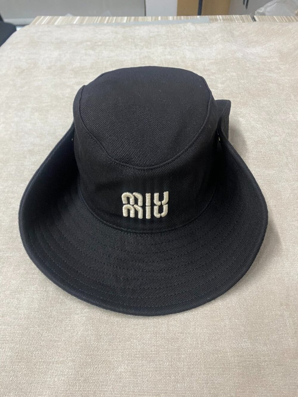 Miu Miu Black Embroidered Logo Bucket Hat